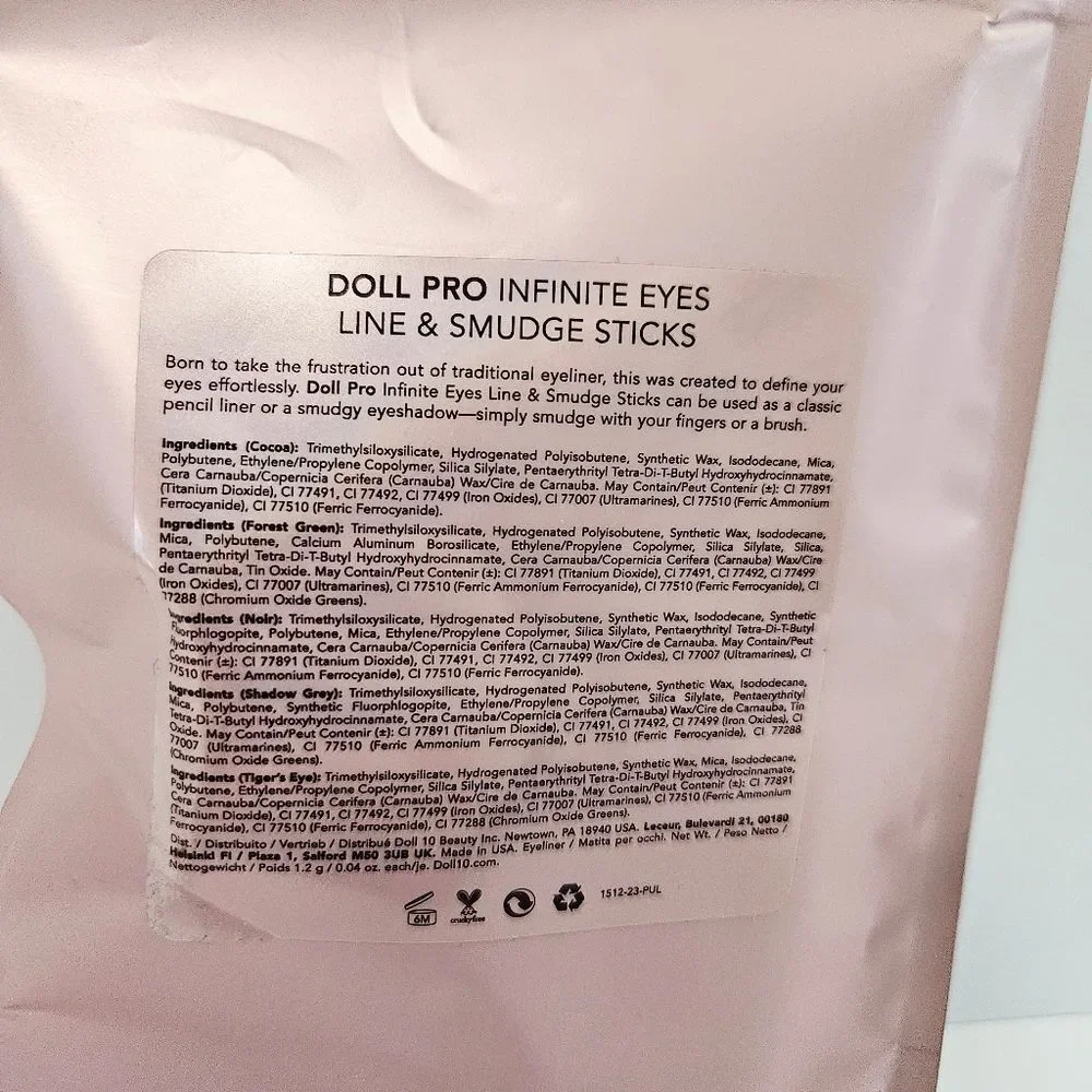 NWT Doll 10 Pro 5-piece Infinite Eyeliner Line Smudge Sticks Set & Sharpener